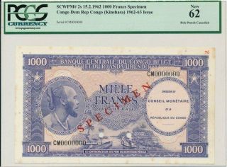 Banque Centrale Congo 1000 Francs 1962 - 63 Specimen Pcgs 62