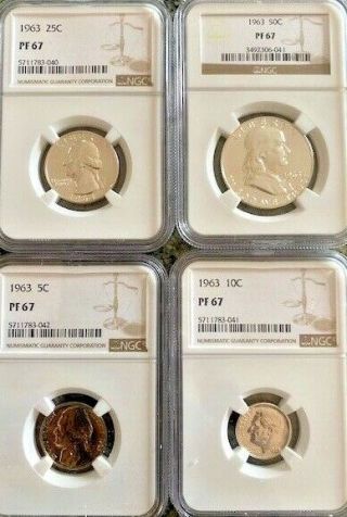 1963 50c/25c/10c/5c/1c Proof Set Ngc Pf67 4 Coins Retail: $145
