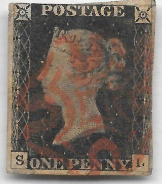 Sg2 1d Penny Black S - L Plate 2.  Three Margins,  Thinned Spacefiller.