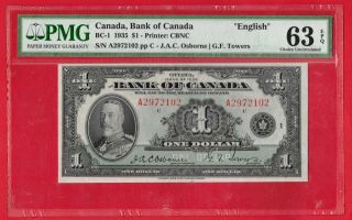1935 $1 Bank Of Canada Note Bc - 1 English Text - Pmg Ch Unc 63 Epq
