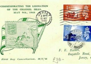 Channel Islands Jersey Fdc First Day Cover Liberation Issue 1948 {samwells}cz3