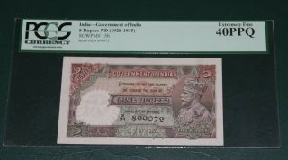 India P.  15b 5 Rupees Nd 1928 - 1935 Pcgs 40 Ppq Extremely Fine