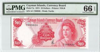 Cayman Islands 1974 P - 7a Pmg Gem Unc 66 Epq 10 Dollars