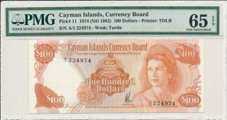 Currency Board Cayman Islands $100 1974 Prefix A/1 Pmg 65epq