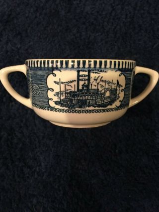 Royal China Currier And Ives Blue Sugar Bowl No Lid With Scroll Handles