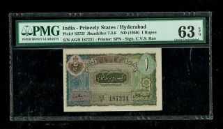 India Princely States/hyd | 1950 | 1 Rupee,  Cvs Rao | Pick 272f | Pmg - 63 Epq