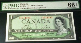 World Famous Devils Face $1 Bank Of Canada 1954 A/a Prefix Pmg 66 Gem Unc