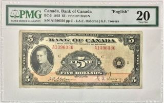 1935 Bank Of Canada $5 Osborne/towers (english) Pmg Graded Vf 20 35672