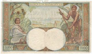 Madagascar 1000 Francs 1947 large great design french colonies note Pick 41 2