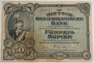 German East Africa 1905 50 Rupien Banknote Deutsch Ostafrikanische Bank F,  P 3b
