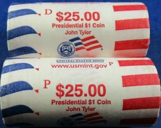 2009 P & D John Tyler Dollar Wrapped Set Of 2 Rolls,  25 Coins Each Is8