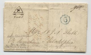 1836 Incoming Stampless Ship Letter Uk To Philadelphia 6 Octagon [y4851]