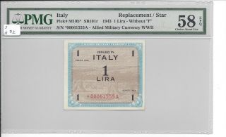 Italy Allied Military Currency Series 1943 1 Lira Bep Pick M10b Pmg 58 Epq Au
