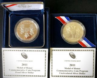 2011 - P &s Proof/unc Medal Of Honor $1 Dollar Commemorative Silver Coins.  Ogp/coa