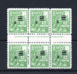 Lundy: 8p On 12p Overprint Unmounted Block Of 6 With Value Exposed