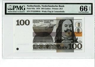 Netherlands P 93a 1970 100 Gulden Pmg 66 Epq Gem Unc