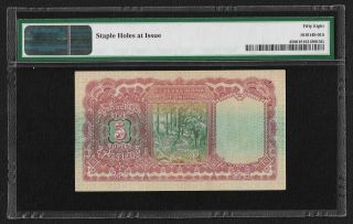 British India BURMA,  ✪1938 5 Rupees✪ ✪PMG Ch.  About UNC 58✪,  Peacock,  Note P 4 2