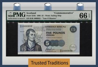 Tt Pk 224b 1996 Scotland 5 Pounds " Commemorative " Pmg 66 Epq Gem None Finer