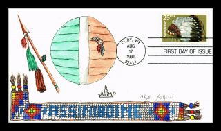 Dr Jim Stamps Us Assiniboine Indian Headdress First Day Cover Hand Colored