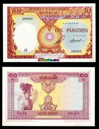 French Indochina,  Laos; 10 Piastres (1953)