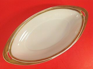 Silesia Ohme Double Gold Rim Serving Dish.  Handled.  10 " By 5 " Antique 1900 - 1920