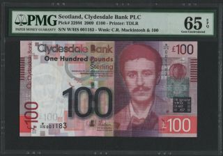 Scotland,  Clydesdale Bank Plc,  P229m,  2009,  100 Pounds,  Whs 001183,  Pmg 65epq