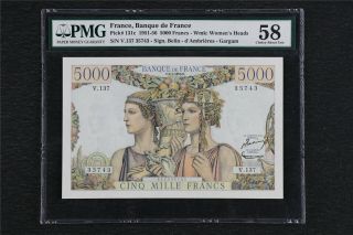 1951 - 56 France Banque De France 5000 Francs Pick 131c Pmg 58 Choice About Unc