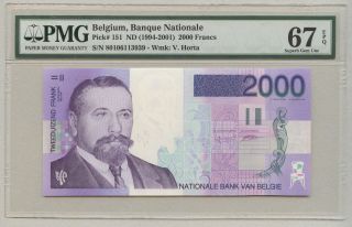 Belgium Pick 151 2000 Francs (1994 - 2001) Pmg 67