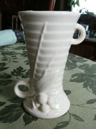 Vintage Mccoy Pottery Leaves And Berries Double Handle Ivory/white 6 " Vase
