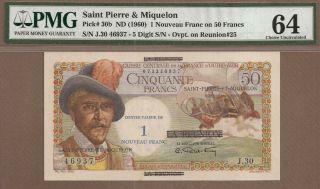Saint Pierre & Miquelon: 1 Nouveaux Franc Banknote,  (unc Pmg64),  P - 30b,  1960,  No