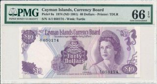 Currency Board Cayman Islands $40 1974 Prefix A/1 Pmg 66epq