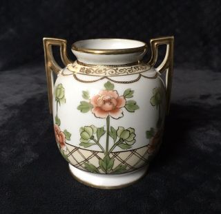 Vintage Nippon Japan Morimura Bros.  Art Nouveau Gilt Floral Handled Vase