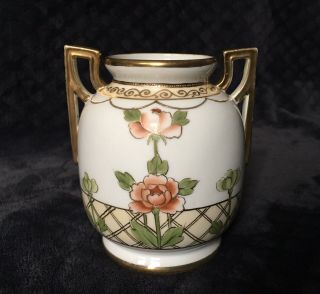 Vintage Nippon Japan Morimura Bros.  Art Nouveau Gilt Floral Handled Vase 3