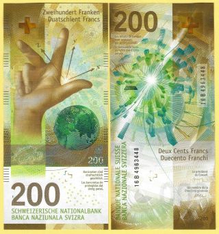 Switzerland 200 Franken P - 2018 Sign.  Studer & Maechler Unc Banknote