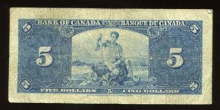 1937 Bank of Canada $5 Banknote - Osborne Signature S/N: A/C7035733 2