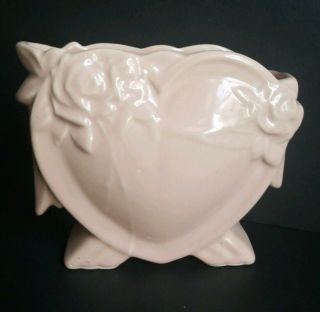 Vintage Mccoy Art Pottery Pink Heart Vase With Roses