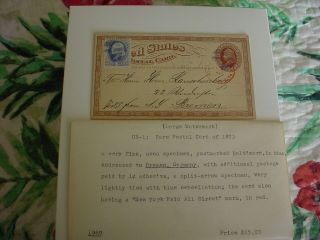 1873 Us Postal Card Ux1 Ny Paid In Red Postmarked Baltimore Blue Bremen Germany