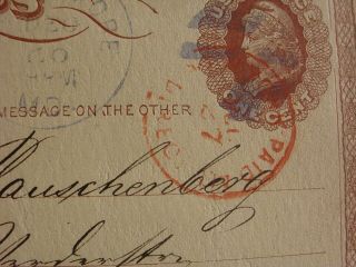 1873 US POSTAL CARD UX1 NY PAID IN RED POSTMARKED BALTIMORE BLUE BREMEN GERMANY 3