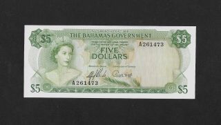 Au / Unc 5 Dollars 1965 Bahamas England