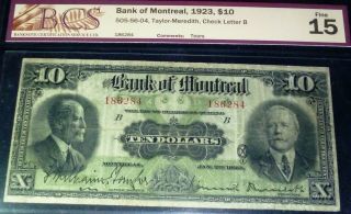 1923 Bank Of Montreal $10 (canada Chartered Banknote)