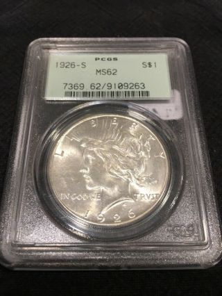1926 S Peace Dollar Pcgs Ms - 62 - Uncirculated - Ogh - Good Date - Certified Slab