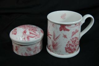 Htf Portmeirion Botanic Pink Coffee Mug Cup Trinket Box Chintz Floral