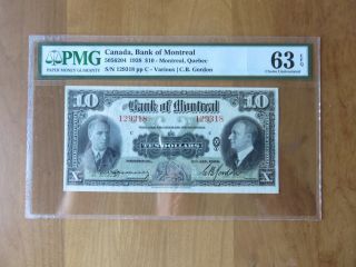 1938 Bank Of Montreal $10 Pmg 63 Epq Choice Unc
