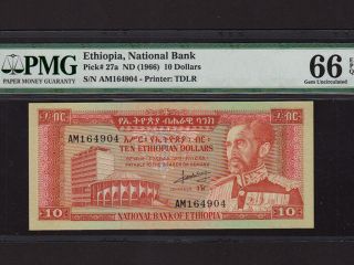 Ethiopia:p - 27a,  10 Dollars,  1966 Haile Selassie Pmg Gem Unc 66 Epq