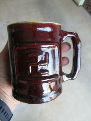 Vintage Swastika Folk Art Country Kitchen Stoneware Pottery Good Luck Cup