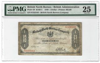 1940 British North Borneo $1 Dollar,  P - 29 Knb11,  Pmg 25 Vf,  Paper,  Rare
