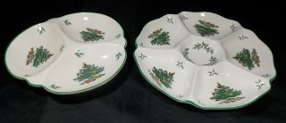 2 Spode Christmas Tree S3324 England Green Band 3 - Part Divided & Hors D 