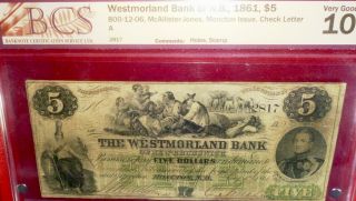 1861 $5 Westmorland Bank Of Canada - Canada Chartered Banknote