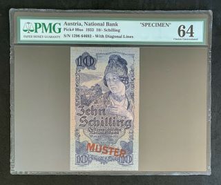 Nqc Austria Austrian National Bank $10 Schilling 2.  1.  1933 Pick 99as (specimen)