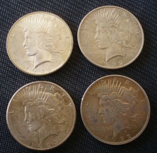 4 Peace Silver Dollars 3 - 1922 & 1 - 1923
